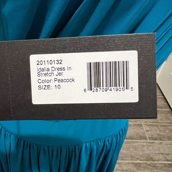 Halston Idalia One Shoulder Ruched Midi Dress Stretch Cocktail Blue Teal 10 NWT - Picture 11 of 13